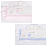 CRADLE SHEET + PILLOW CASE +FITTED EMBROIDERED 100%COTTON 110x80 - 100x50 - 37x28 cm