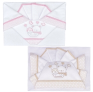 EMBROIDERED CRADLE SHEET+ FITTED+PILLOW CASE 100% COTTON 110x80 - 100x50 - 37x28 cm
