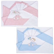 EMBROIDERED CRADLE SHEET+ FITTED+PILLOW CASE 100% COTTON 110x80 - 75x120 - 37x28 cm