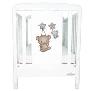 V30 LETTINO LEGNO STELLINE DISEGNATO A MANO -CON CASSETTO +RUOTE MIS. 133x73 CM H.101