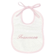 BAVAGLIO BABY IN SPUGNA 100%CO RICAMO PERSONALIZZATO MISURA MEDIA: 20x25 cm