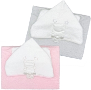D04  ACCAPPATOIO PONCHO SPUGNA 100% COTONE RICAMATO TG.1/3 ANNI