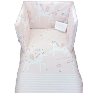 REMOVABLE UNICORN BED QUILT +BUMPERS H45 CM+ PILLOW CASE 140x110-180x45-57x38 CM