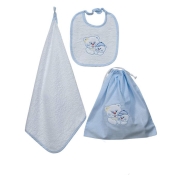 KINDERGARTEN SET 3 PCS EMBROIDERED BIB+TOWEL+SAC+CUTLERY SAC