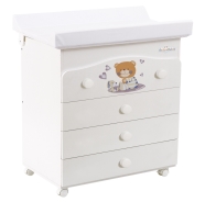 WOOD CHANGING TABLE 4 WHEELS PRINTED BEAR - REMOVABLE BATH +PVC PADDING - 76x49 H. 90cm