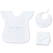 SET BATTESIMO: TONACA 38x38 cm +BAVAGLIO 18x20 cm+TELO 35x35 cm IN 100% LINO