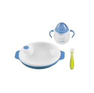 SET PAPPA SEMPRE CALDA PIATTO + CUCCHIAIO + TAZZA IN SILICONE COLORE BLU