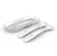 SET EASY EATING CUCCHIAIO + FORCHETTA CON ASTUCCIO CELESTE