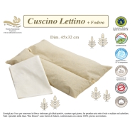 CUSCINO LETTINO + FEDERA BIO 100% COTONE NATURALE MISURA 45x32 cm