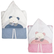 D03 ACCAPPATOIO PONCHO SPUGNA 100% COTONE RICAMATO TG.1/3 ANNI