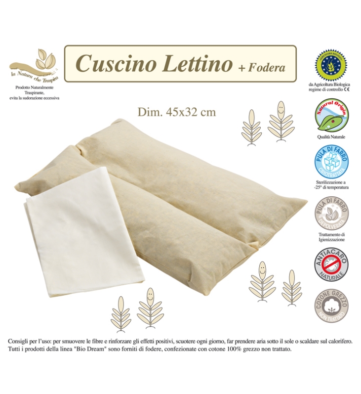 Cuscino lettino + federa Bio 100% cotone naturale -- Prodotti Neonato Online