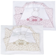 EMBROIDERED CRADLE SHEET+ FITTED+PILLOW CASE 100% COTTON 110x80-100x50-37x28 cm